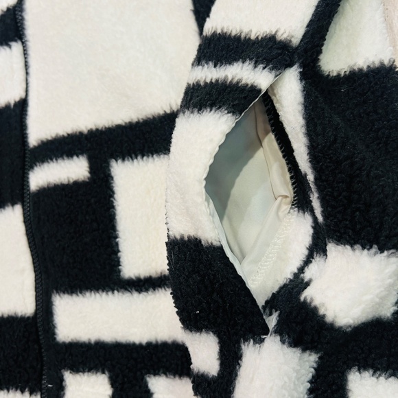 Men's Faux Sherpa fleece Sherling Trucker Jacket geometric streetwear Y2K 2XL - Picture 15 of 16